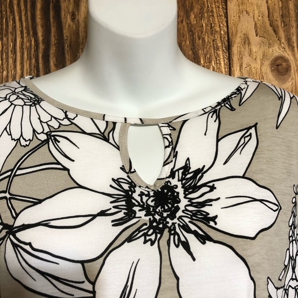 Clara Sun Woo Floral Print Keyhole Cutout 3/4 Sleeve Tunic Top Sz S - Picture 2 of 5